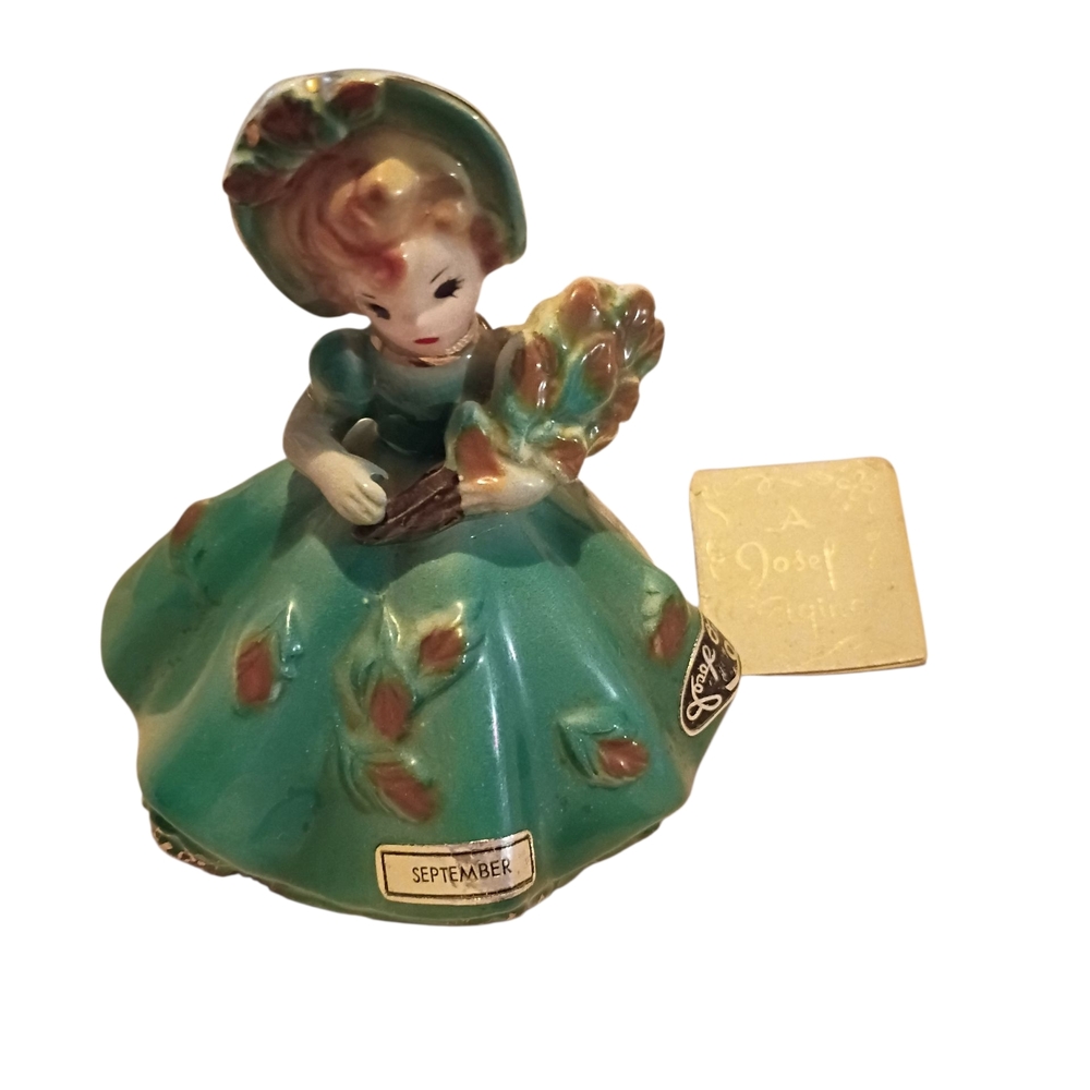 Vintage A Josef Original September Figurine with Green Dress 1960's